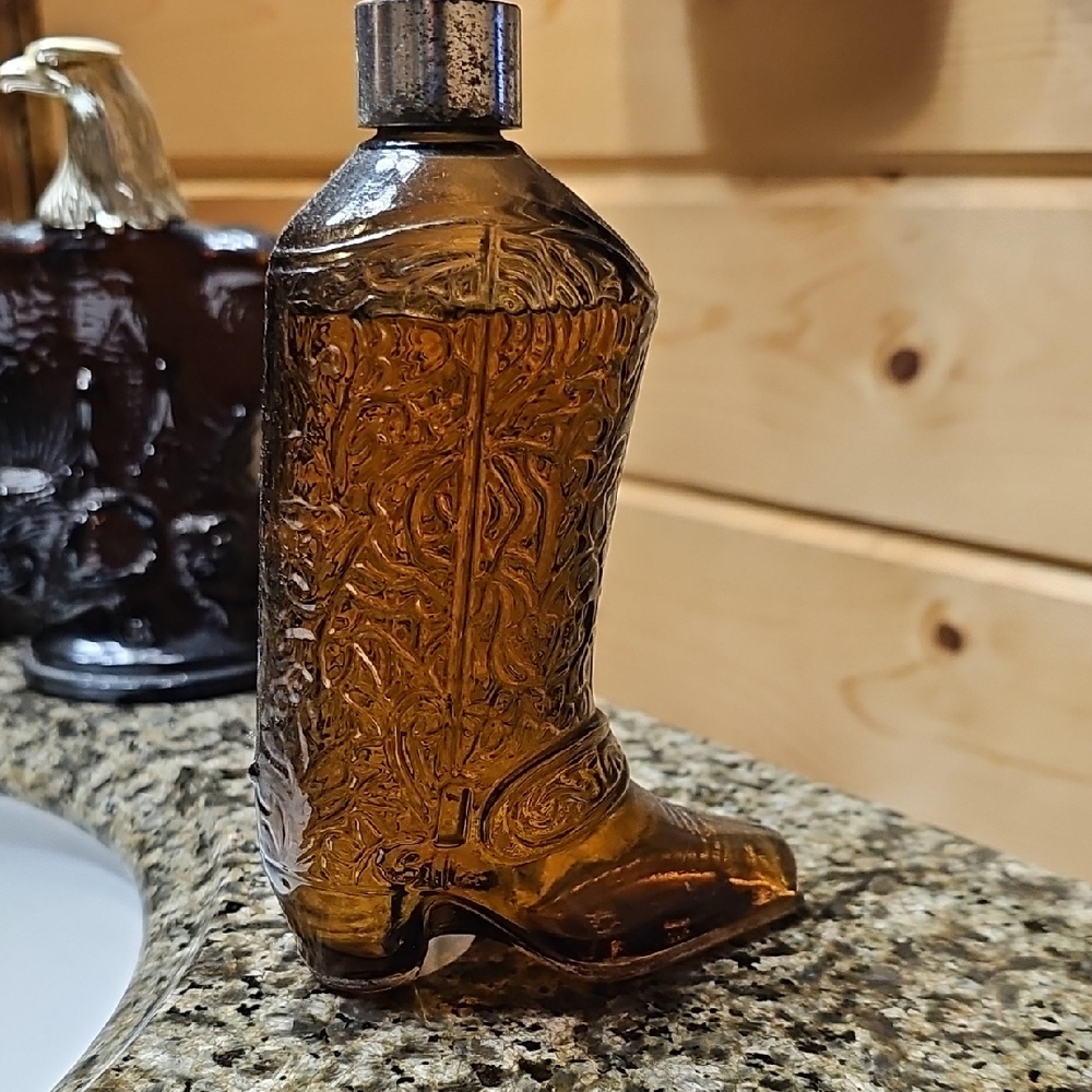 Brown Cowboy Boot Shaped Glass Bottle